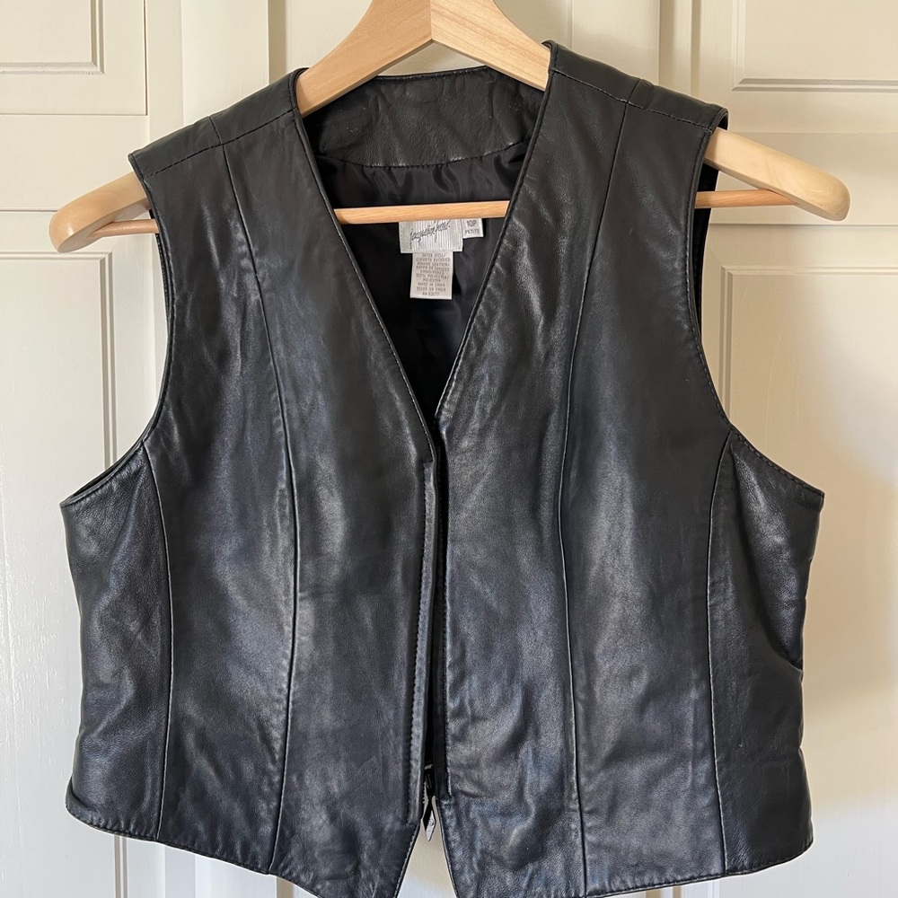 Vintage Black Leather Biker Vest